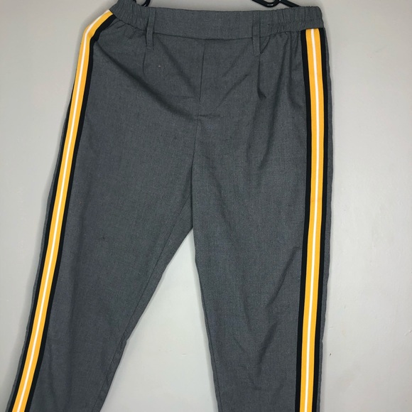 Grey Trousers with Yellow Stripes on the side - Picture 1 of 1